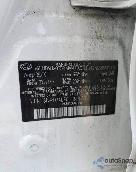 2020 Hyundai Elantra Se z USA, uszkodzony, nr VIN 5NPD74LF0LH518153